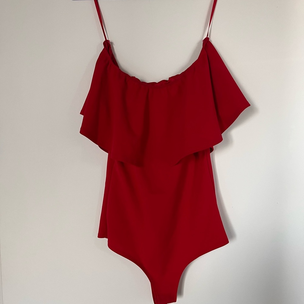 Red Off-Shoulder Ruffle Bodysuit - Picture 5 of 5